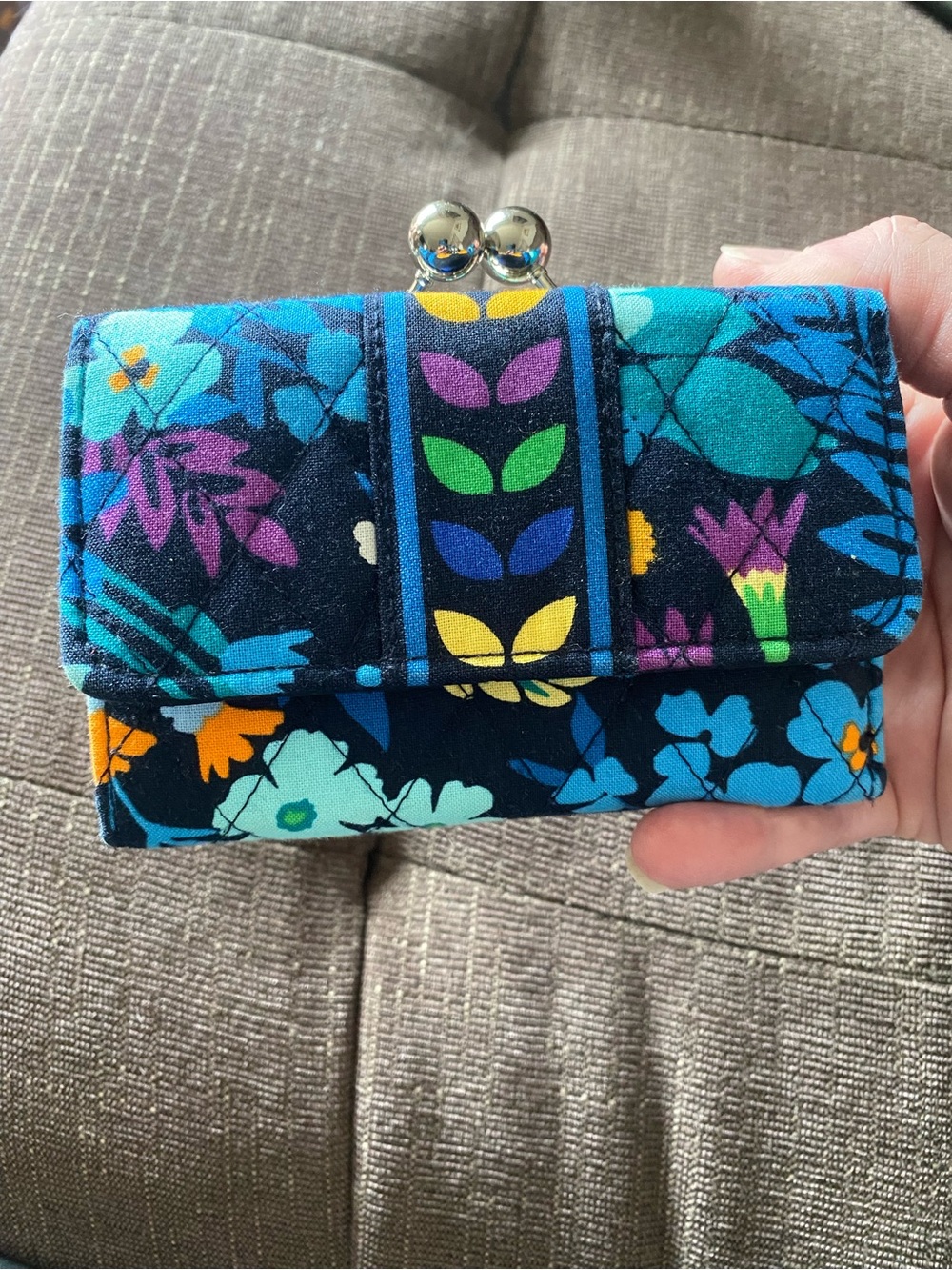 Vera Bradley Quilted Navy Floral Kiss Lock Wallet with Multicolor Accent